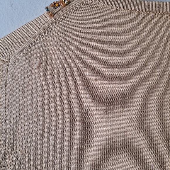 INC Mustard Gold Beaded Long Sleeve Slit Front Sweater / Knit Top - M - Picture 7 of 10